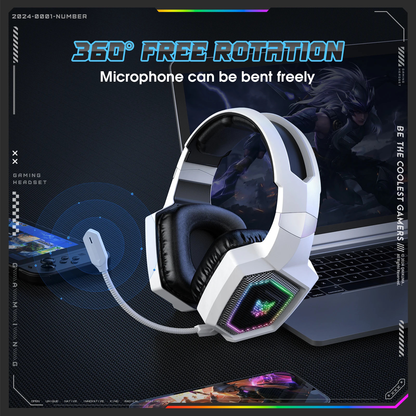 ONIKUMA GT806 TriMode Gaming Headset with Microphone for PC Mobile Devices 24GHz Wireless 53 250703