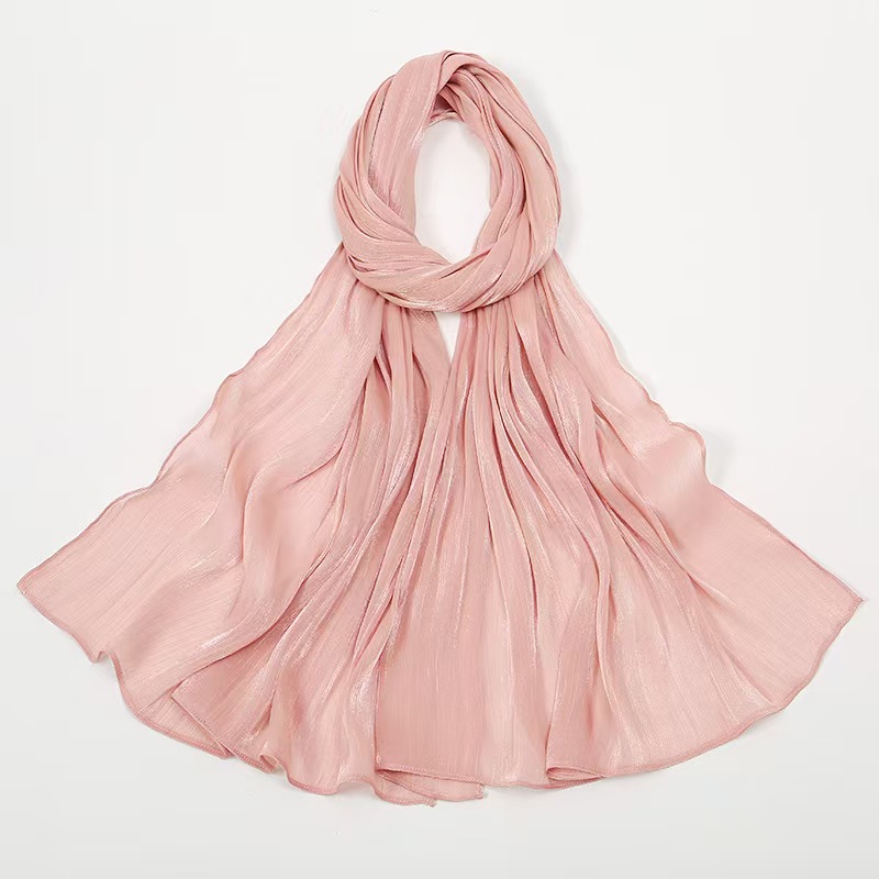 T1209 new cool breathable bright silk chiffon island wrinkled long scarf solid color simple Malay Indonesian ladies headscarf