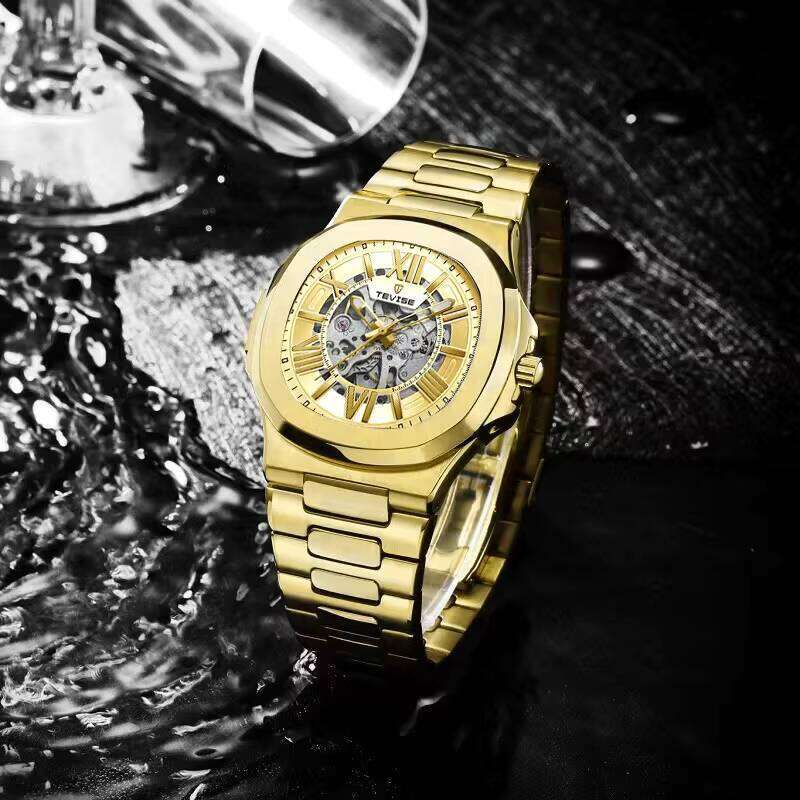 DHgargets Nautilus Skeleton Men's Business Watch Automatic Mechanical, Waterproof, Luminous, Stainless Steel, Classic Luxury Watch for Men