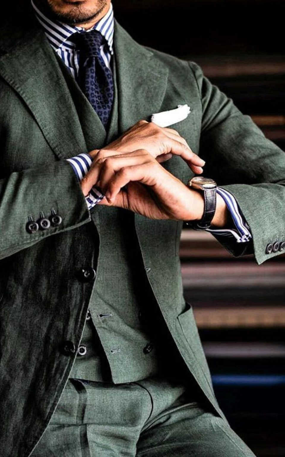 Green 3 Pieces Customized Men Suits Notched Lapel Single Button Jacket Blazers Classic Slim Evening Party Show Wear