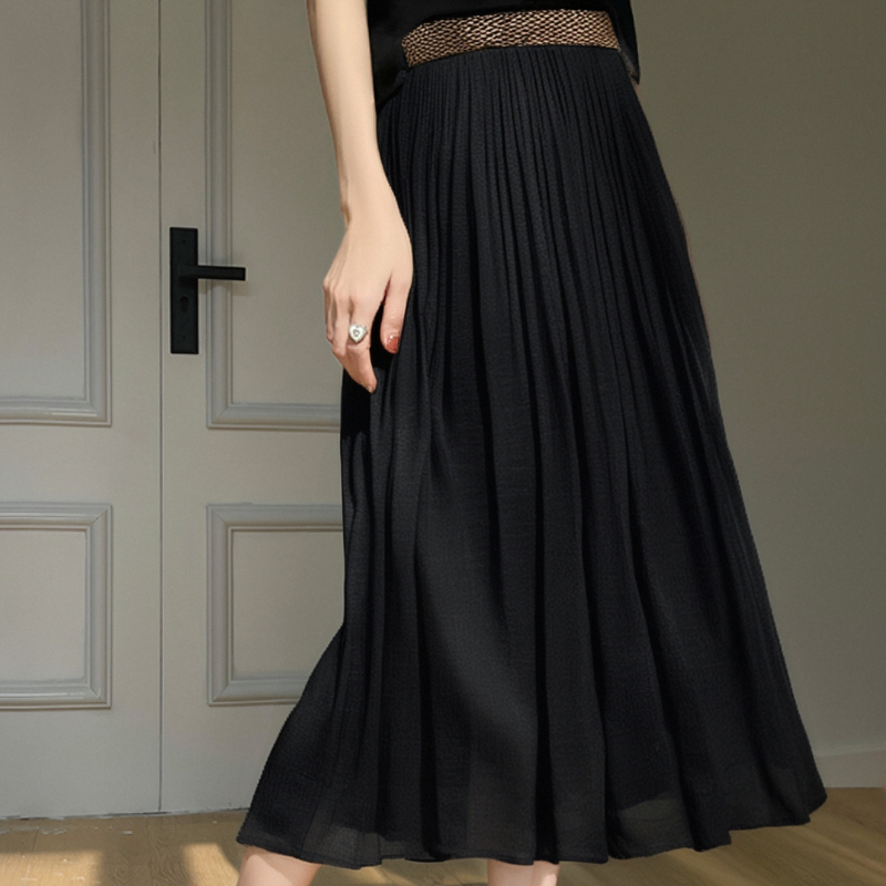 Chic Renmian Women's Tencel Pleated Skirt Featuring Comfortable Elastic Waistband