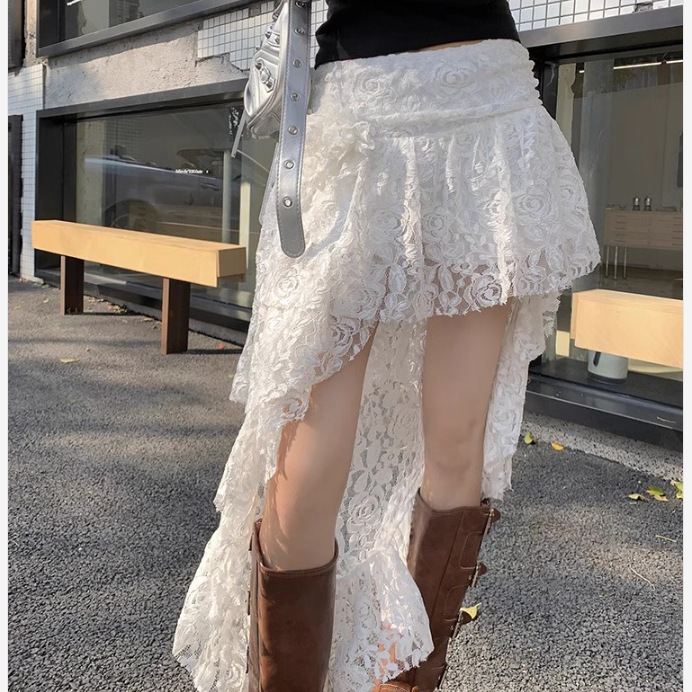New women's skirt new spicy girl irregular lace half skirt women's high waist slim fit A-line cake skirt new designer dress new women's