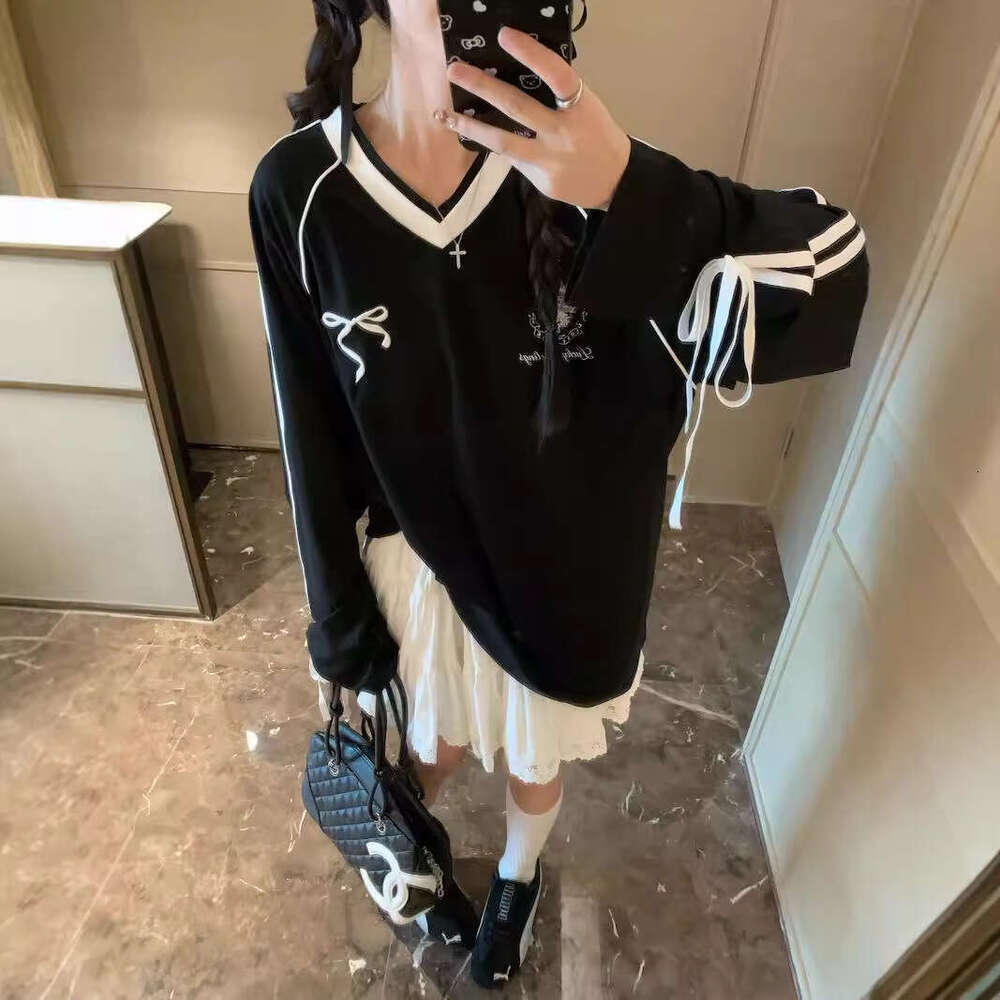 Autumn New American Style College Wind Three-Stripes Long Sleeve Sweatshirt For Women, Loose Casual Mid-Length Top B5 h7