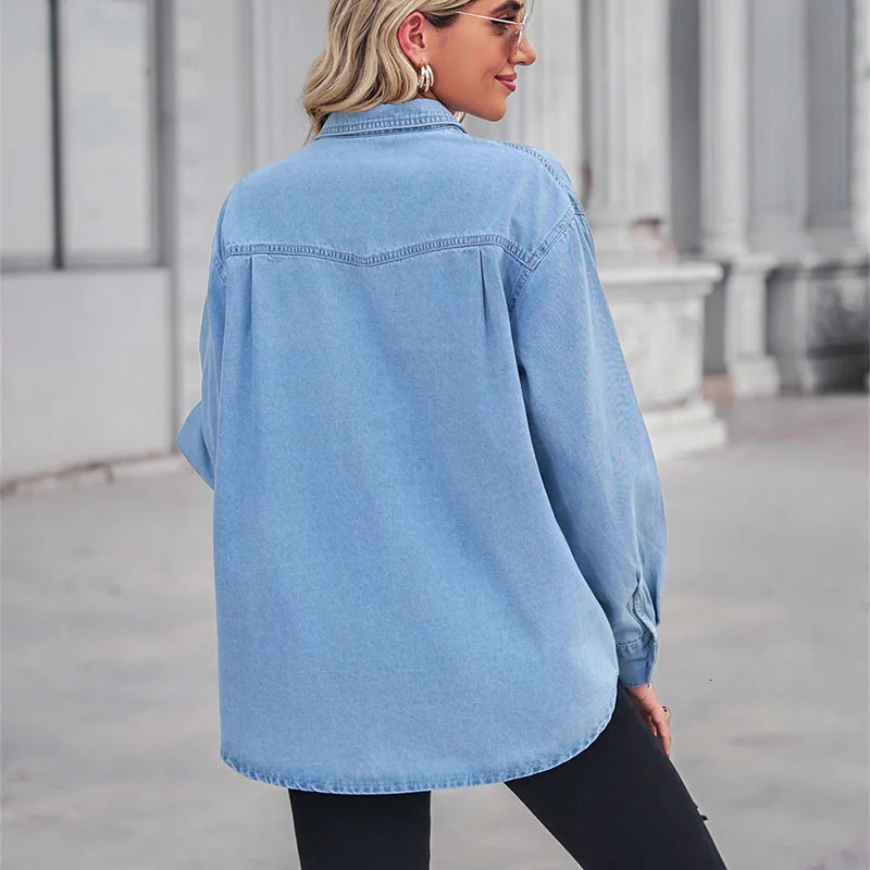 Solid Casual Loose Denim Shirts For Women 2025 Autumn Vintage Womens Oversized And Blouses Fashion Youth Female Tops 250704