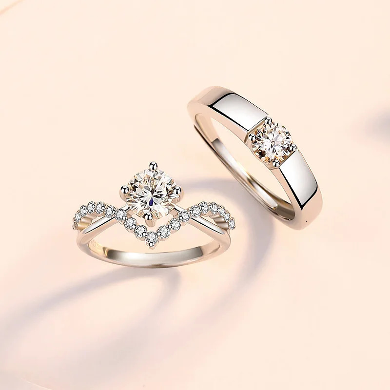 Korean Zircon Couple Ring For Women Men Silver Plated Love Forever Heart Adjustable Open Wedding Anniversary Jewelry 250704
