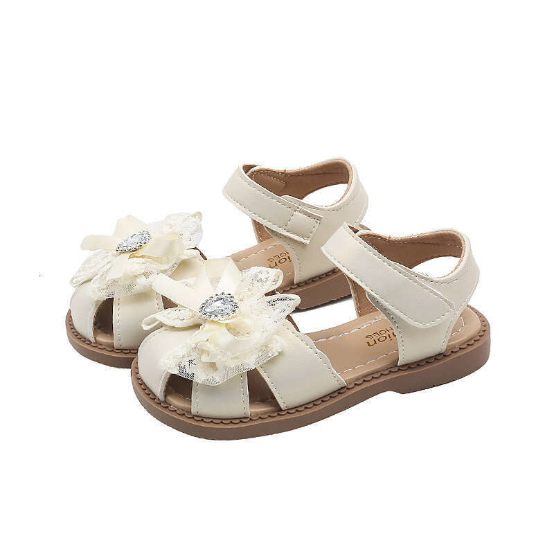 SHEIN Girls' Lace Bowknot Rhinestone Princess Peep-Toe 2025 Summer New Children's Fashion Sandals