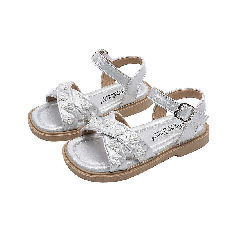 Choice Girls Pearl Small Flower Princess Sandals 2025 Summer New Children's Fashion Soft Sole Beach Shoes