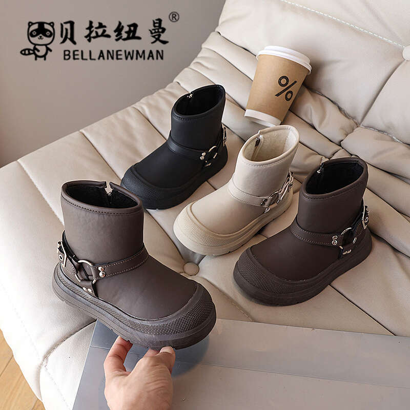 Boys' Black Short 2024 Winter New Korean Style Girls' Casual Boots for Older Children Non-Slip Cotton Shoes Trendy