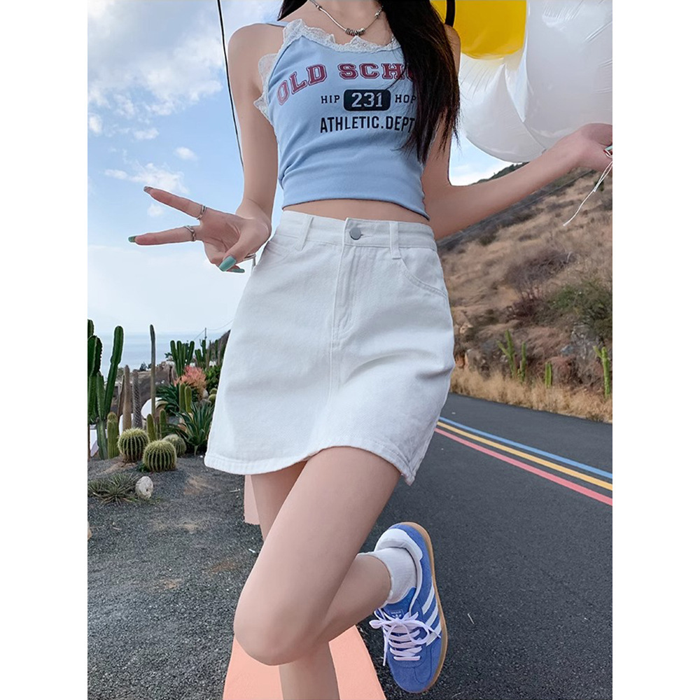 2025 New women's skirt denim skirt short skirt women's summer new high waist slim fit A-line skirt tight skirt new minimalist style solid co