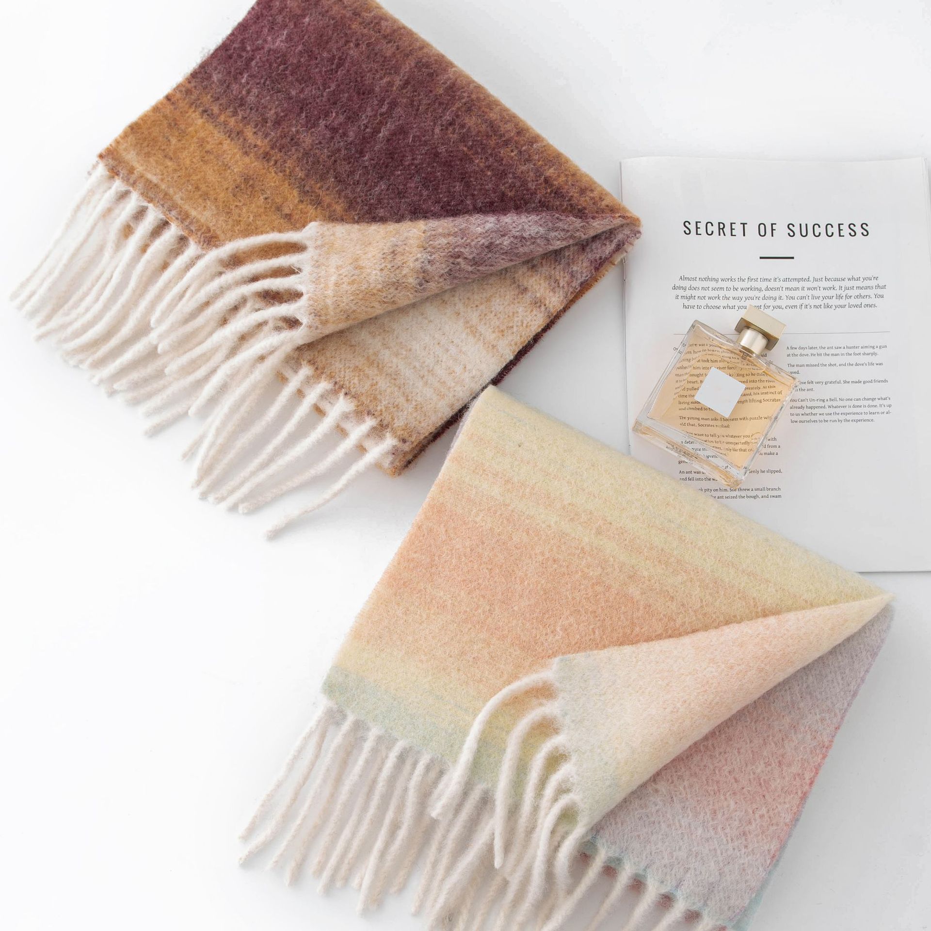 K1345 Autumn scarf sheep wool high-grade sense men and women all-match thickened autumn and winter plaid splicing gradient scarf New Year style