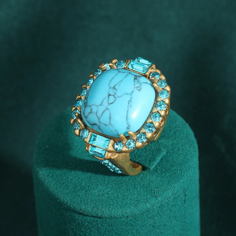 Vintage Art Deco Turquoise Ring | 18K GoldPlated Copper ProngSet Stone n 250712