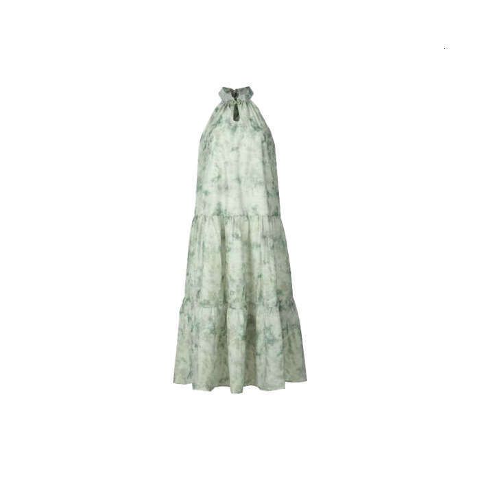 Chinese National Style Green Halter Neck For Women Summer New Sleeveless Loose Tea Break Long Dress B5