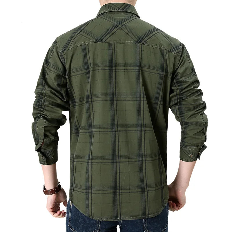 2024 Plaid Shirt for Men Long Sleeve Striped Outdoor Casual Shirts Turndown Collar 2Pokcet Cargo High Quality Tops 250704