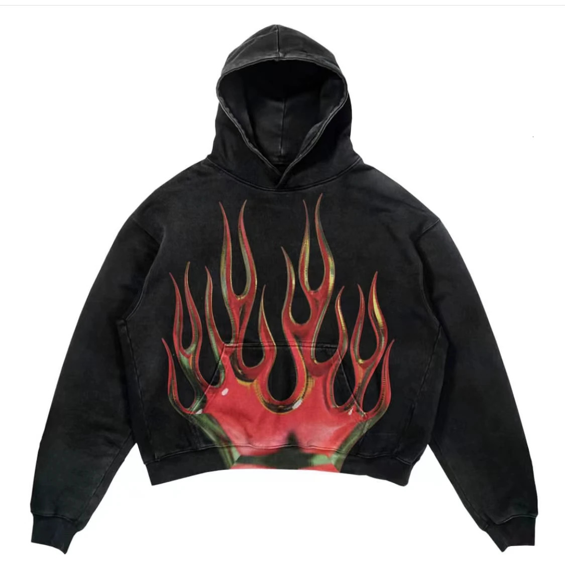 Retro hooded sweatshirt skull print flame Y2K retro hooded pullover jacket street style goth casual fashion mens Harajuku top 250709