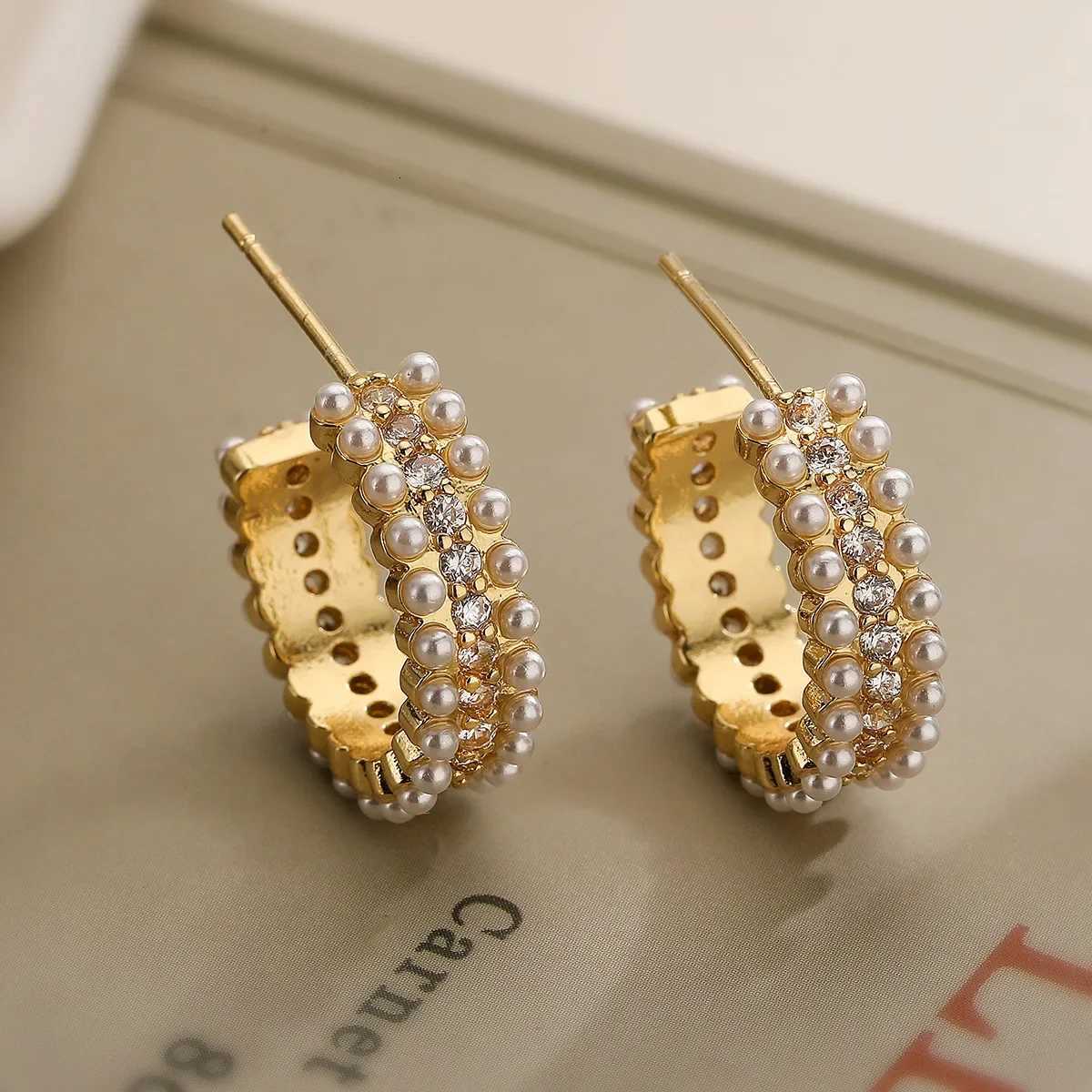 Geetry C-Shed Zircon Earring for Wen Imitation Pearl Stud Earrings Korean Fashion ly Girls Ear Jewelry Accories Y250714