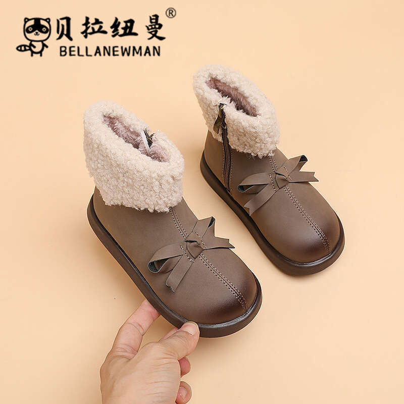 Girls' Bowknot Sweet Princess Short 2023 Autumn Fashion Children's Lamb Wool Boots for Young and Middle-aged Kids