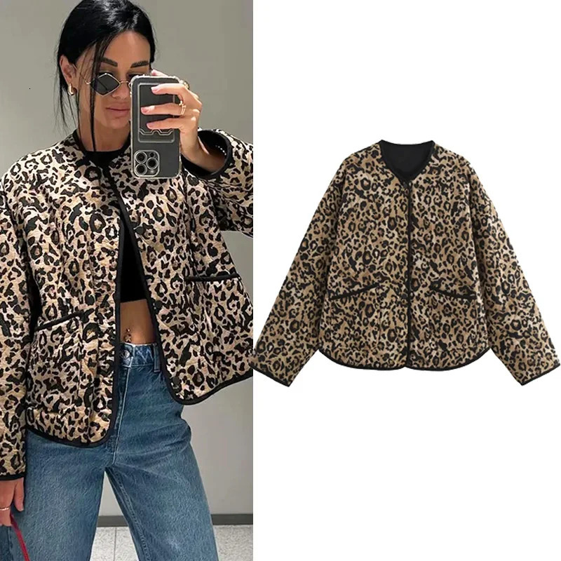 TRAF Leopard Jacket Outerwears Womens Autumn Winter Elegant Print Jacket Coats Ladies Fashion Casual Long Sleeve Coats 250708