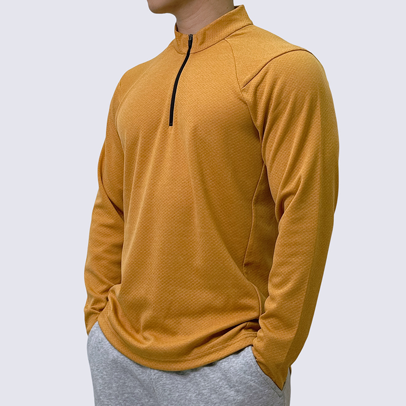 Quick-drying thin breathable solid color long-sleeved T-shirt autumn and winter sports training fitness long-sleeved semi-zipper collar warm running s