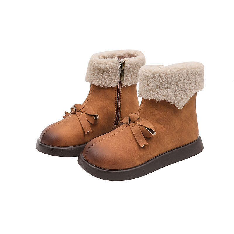 Girls' Bowknot Sweet Princess Short 2023 Autumn Fashion Children's Lamb Wool Boots for Young and Middle-aged Kids