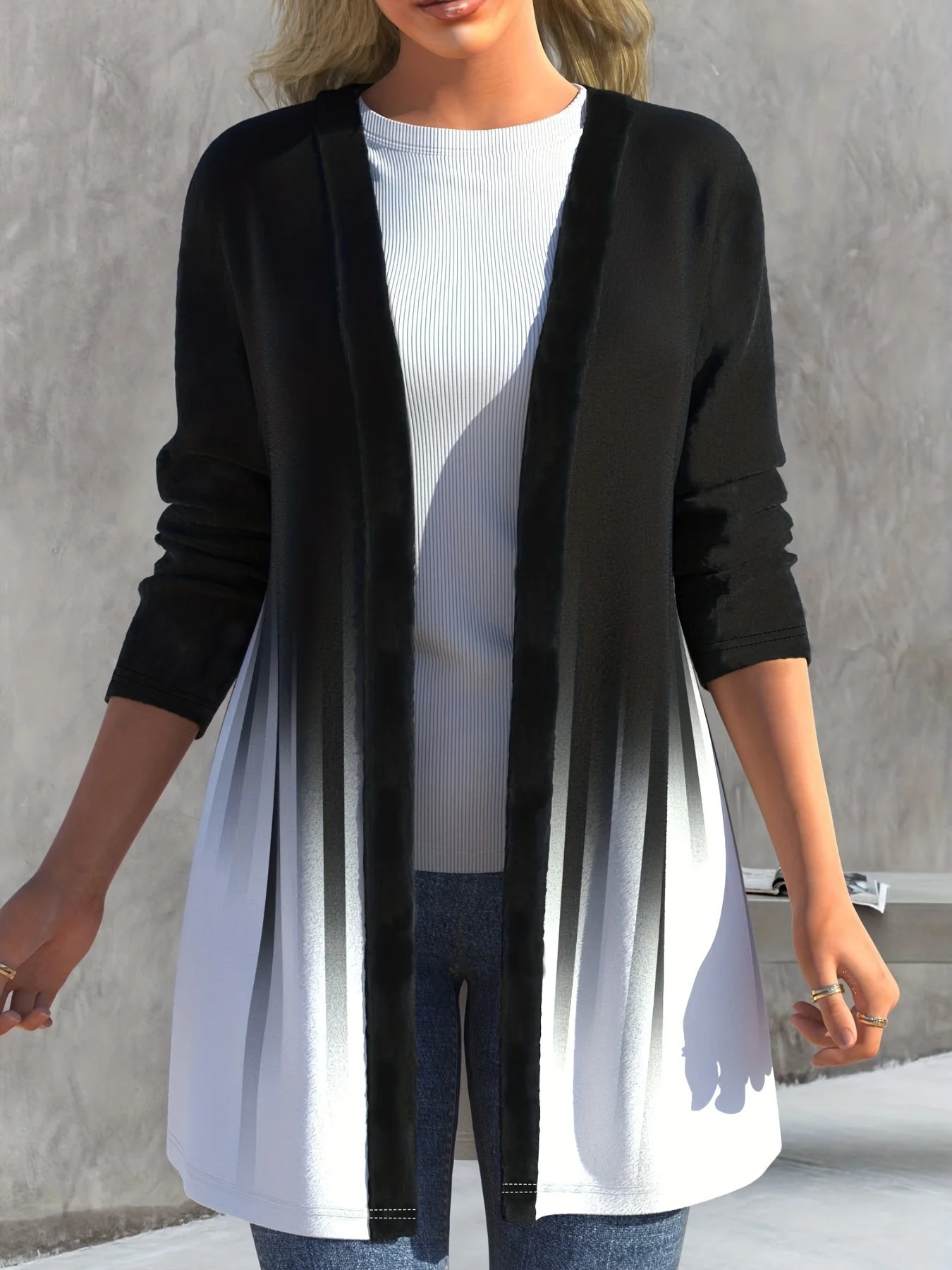 Womens Plus Size Colorblock Ombre Print Open Front Cardigan - Stylish and Comfortable For All Season 250710