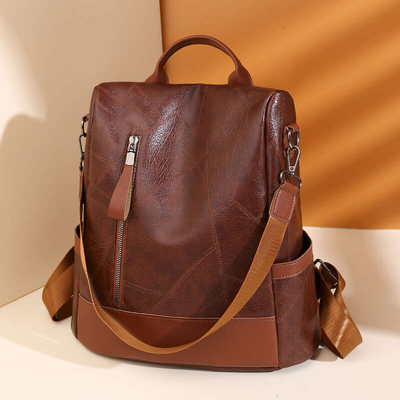 Backpack PU soft leather texture new women's bag large capacity casual splicing shoulder bag anti-theft travel backpack