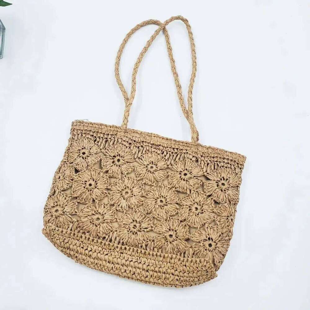 Summer Flower Woven Tote Bohemian Travel Straw for Women Handbags Designer Shoulder Bags Bali Beach Bag Shopper Purses