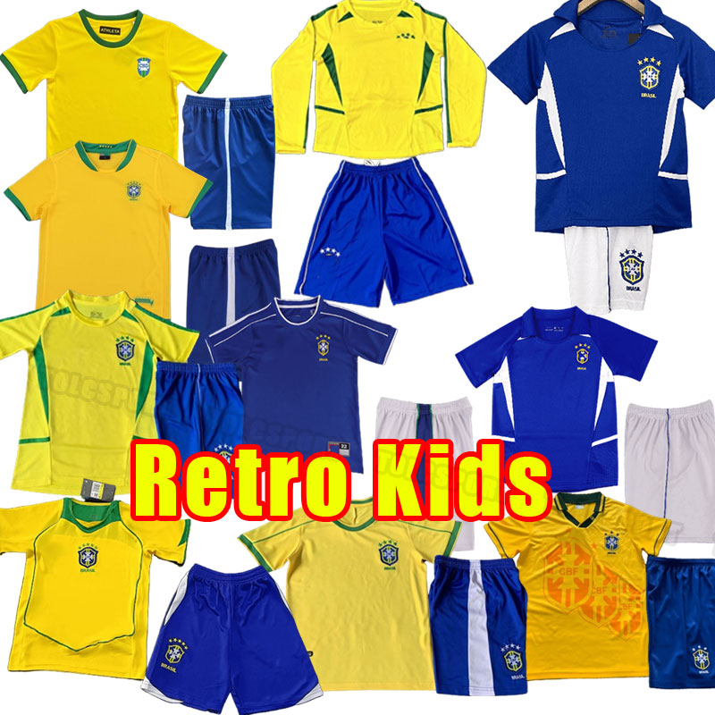 Kids kits Brasil soccer jerseys retro shirts Carlos Romario Ronaldinho camisa de futebol BraziL RIVALDO ADRIANO JOELINTON 1998 98 2002 02 2004 1994 04 94 away long