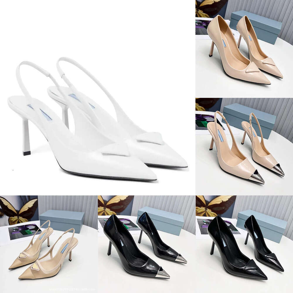 Super designer Shoes Women Sandal 70mm Heel Brushed Slingback Pumps Triangle Sandals Pointed Toe Genuine Leather and Mesh with Box top asd