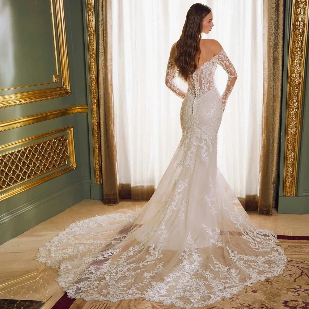 2025 Sexy Modern Mermaid Wedding Dress Sweetheart Lace Appliques Long Sleeves Church Bridal Gowns For Bride Vestidos De Noiva