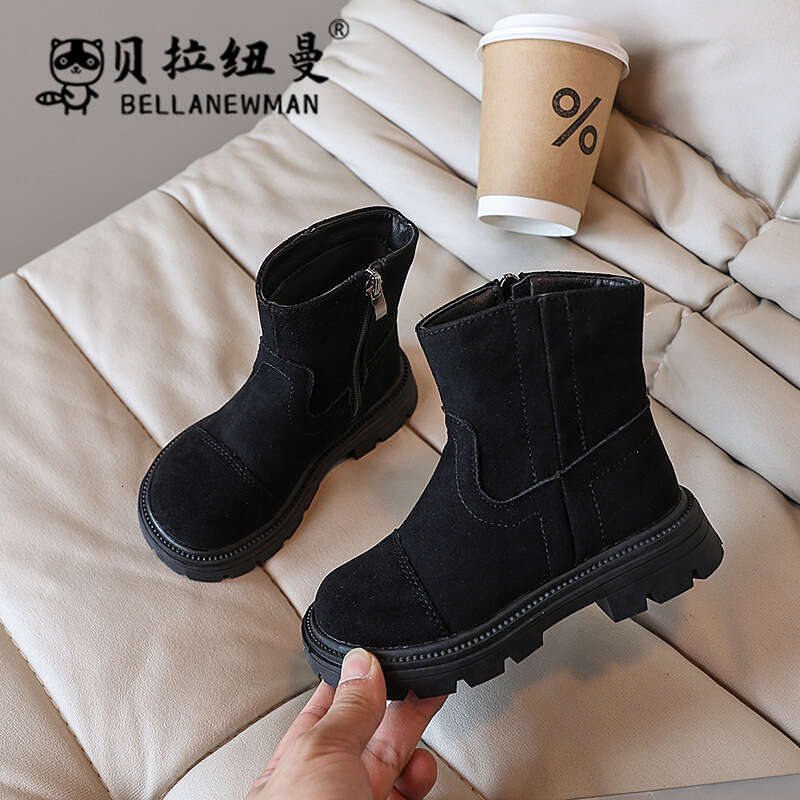 Children's Double-Sided Fleece Short 2024 Autumn New Korean Girls' British Style Martin Boots for Older Kids