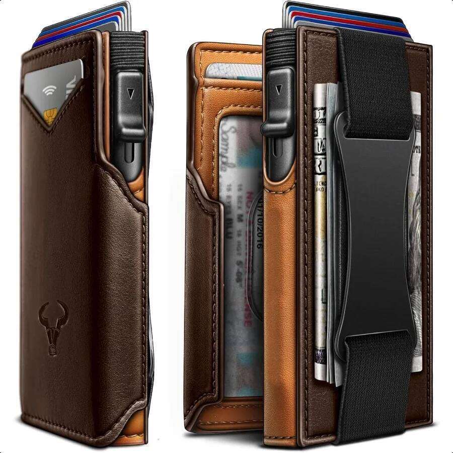 Men Gift BoxedSlim Front Pocket Wallet Money Clip Card Holder 3.8"x2.7" Popup Access