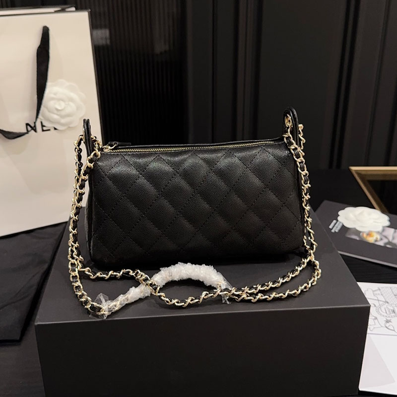 Women Mahjong Chain Bag Designer Zipper Shoulder Purse Caviar Leather Light Golden Letters Hardware Woven Chain Clutch Bags Coin Holder Crossbody Handbag 22cm