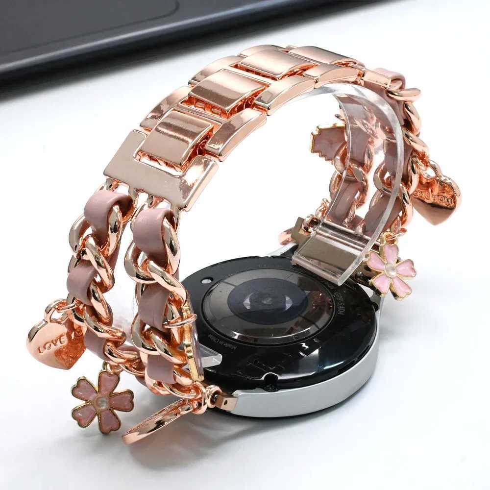 20mm Chain Metal+Leather Band for Galaxy Watch FE 7 6 5 4 40mm 44mm Wen Strap for 6Classic 43 47mm 5Pro 45mm Bracelet Y250714