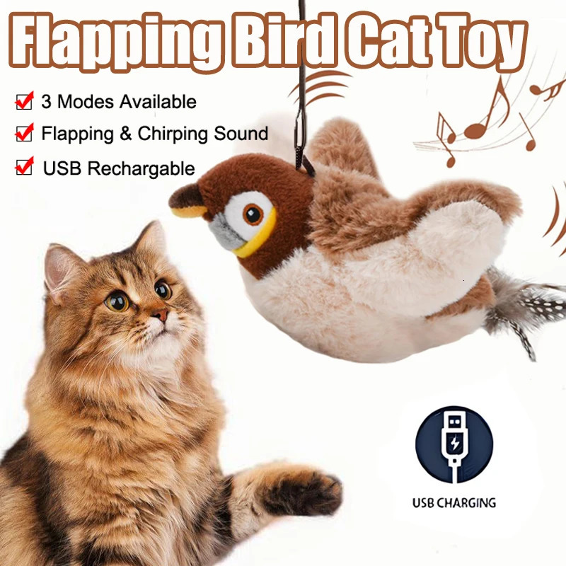 Interactive Cat Toys Rechargeable Chirping Flapping Birdno Flying with Catnip for Indoor Cats Touch Activated Plush Toys 250716