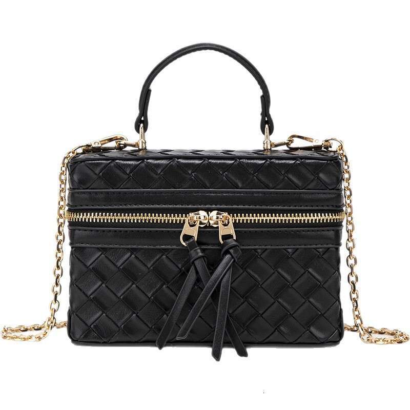 2025 Korean Fashion Woven Pattern Box Double Zipper Simple Crossbody Small Women's Handheld Shoulder Phone Bag