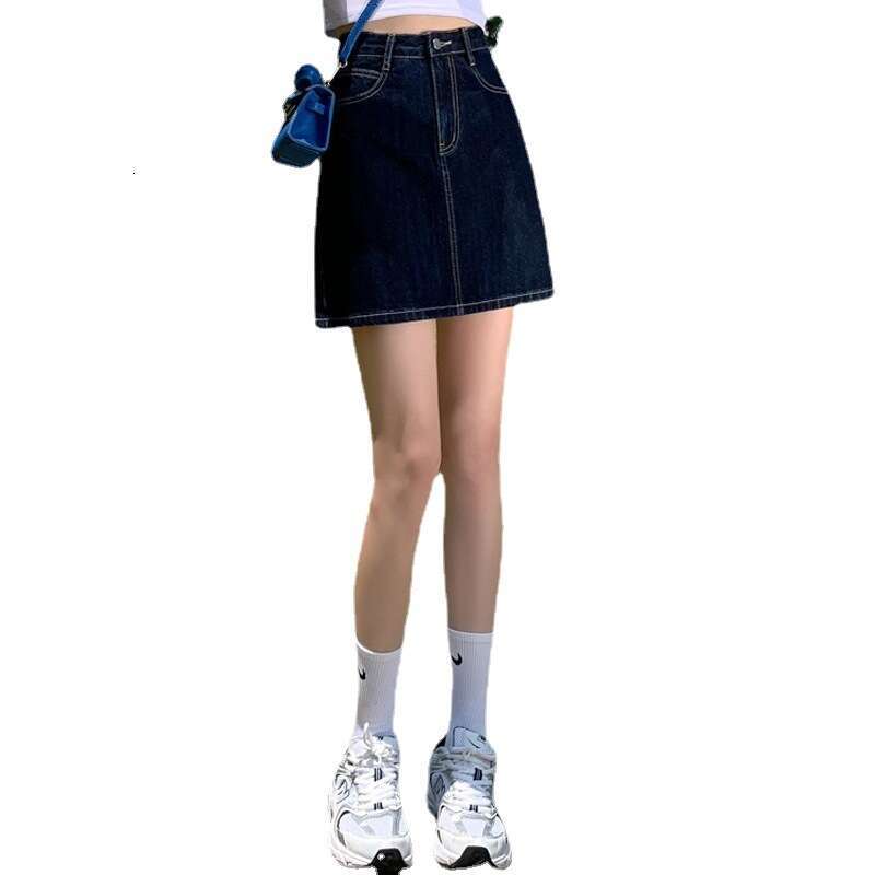 Summer Hong Kong Style Versatile High Waist A-Line Women's Small Size Unique Design Denim Short Skirt B5