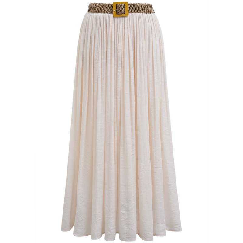 Chic Renmian Women's Tencel Pleated Skirt Featuring Comfortable Elastic Waistband