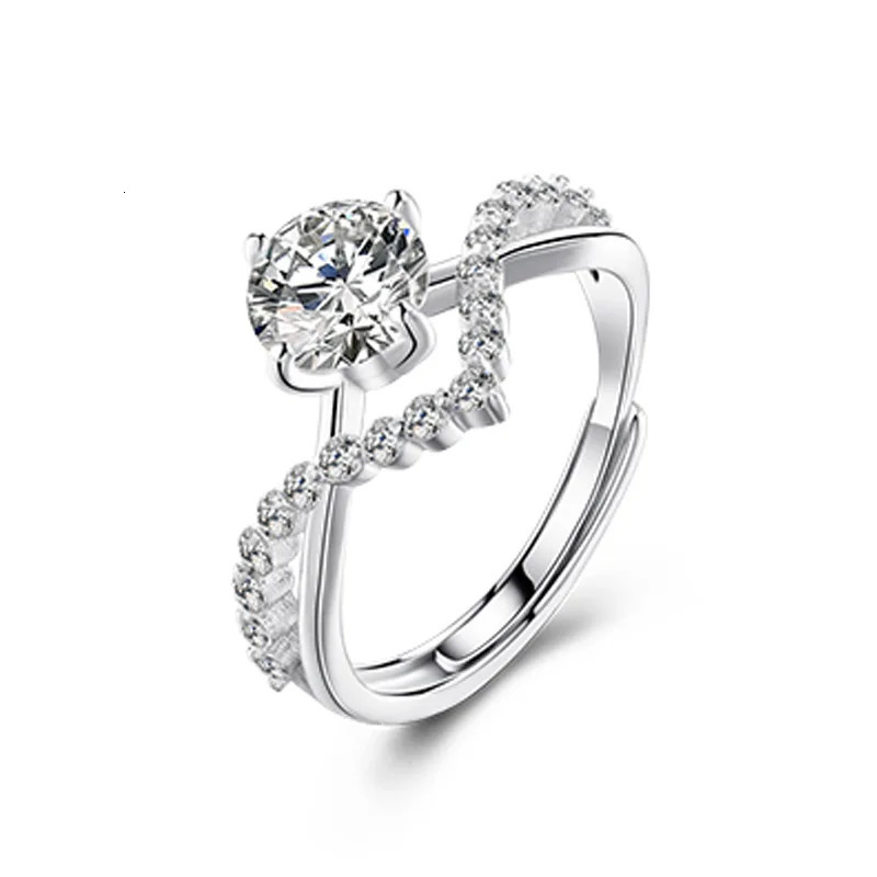 Korean Zircon Couple Ring For Women Men Silver Plated Love Forever Heart Adjustable Open Wedding Anniversary Jewelry 250704