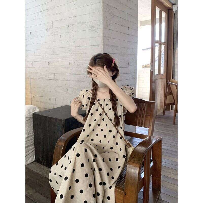 Gentle Wind Style Bubble Sleeve For Women Summer New Design Loose Slimming Mid-Length Dress B5