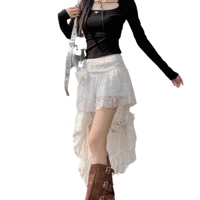 New women's skirt new spicy girl irregular lace half skirt women's high waist slim fit A-line cake skirt new designer dress new women's
