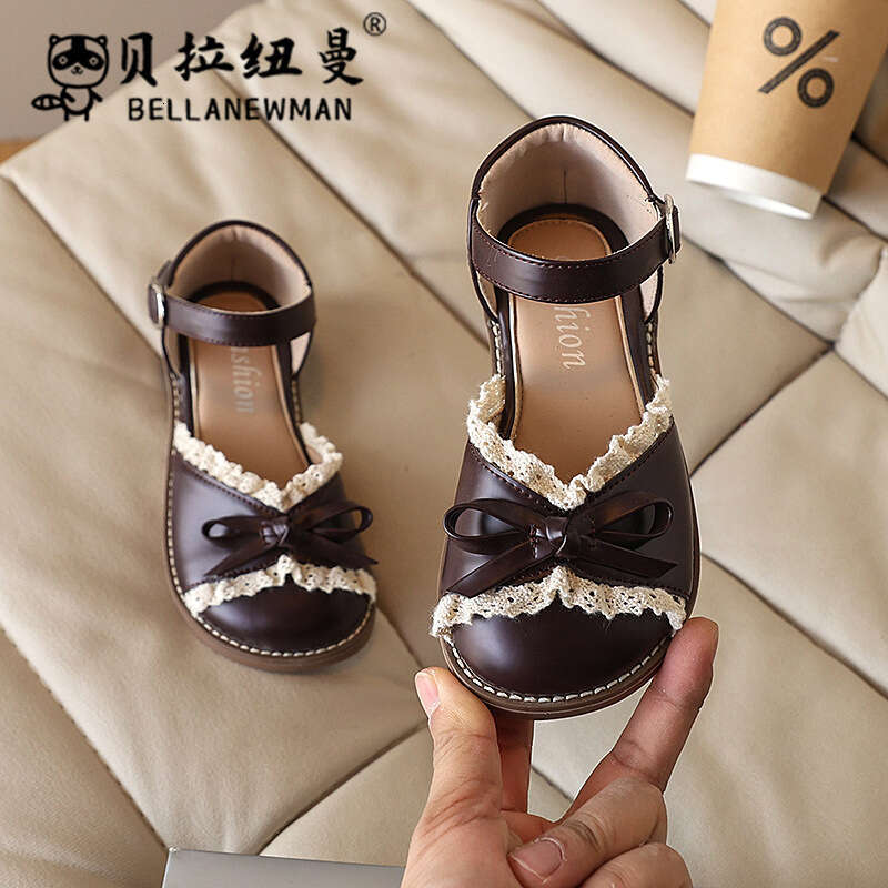 Girls' Bowknot Lace Princess 2025 Spring Summer New Korean Style Children's Closed-toe Sandals Student Soft Sole Single Shoes