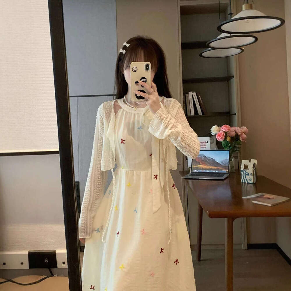 French Style Gentle First Love Halter Neck Strap For Women Summer New Full Set Waist Slimming Long Dress B5