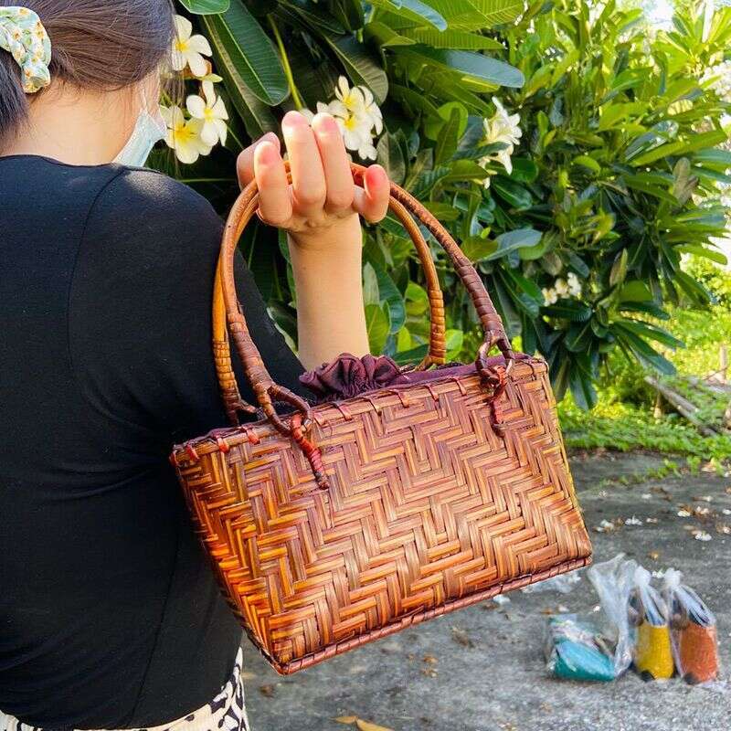 Bamboo Women's Handbag Ethnic Handmade Artistic Woven Basket Casual Vacation Beach Handheld Small Bag