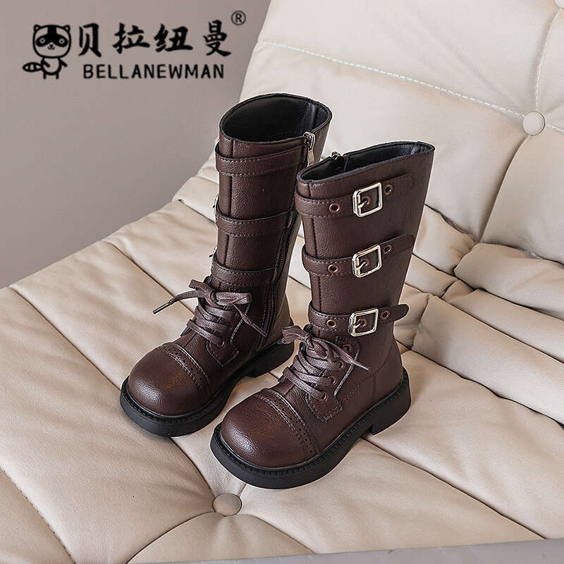 Girls' Fashion Leather 2024 Autumn New Big Kids Knight Long Children's British Style Martin Boots