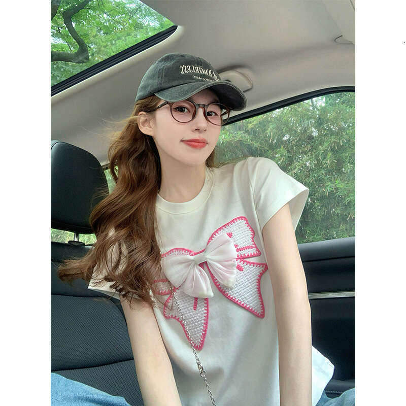 Sweet Style White Bowknot Off-Shoulder Short Sleeve T-Shirt For Women Summer New Loose Casual Youthful Design Top B5 h7