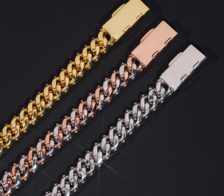 Hip Hop Jewelry 12mm Solid 925 Sterling Silver Gold Plated GRA VVS Iced Out Moissanite Cuban Link Chain
