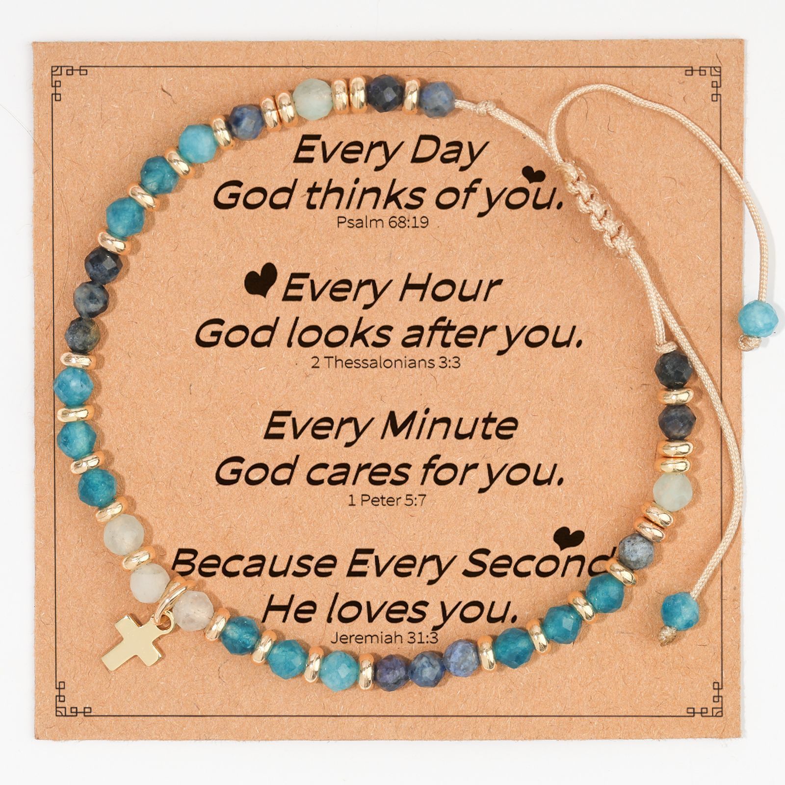 Colorful Natural Stone Bracelet with Turquoise and Gold Spacer Alloy Pendant Wax Thread Braided Bracelet Cross Half Bracelet 240723