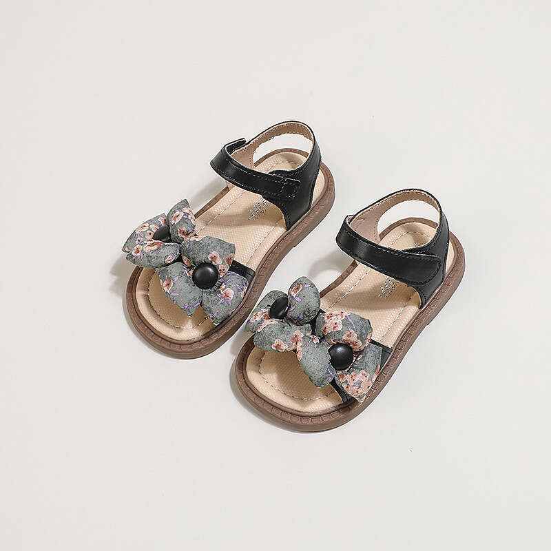 Girls' Bow Princess Sandals 2024 Summer New Korean Style Soft Sole Children's Open-Toe Beach Shoes