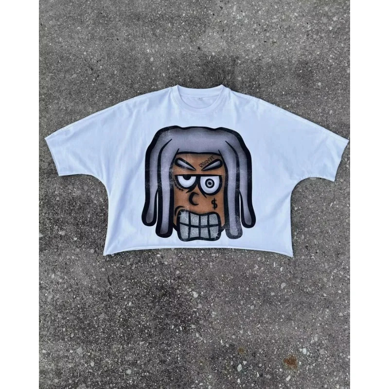T Shirt Y2K Harajuku Hip Hop Oversized Cartoon Character Graphic Print Loose Men Women Round Neck Cotton Short Sleeve Tops 250704