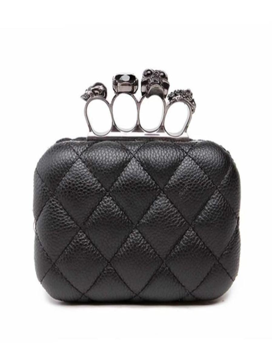Skull Ring Woman Evening Bag Vintage Plaid Clutch Ladies Messenger Bags Mini Black Luxury Party Clutches Purse8052012